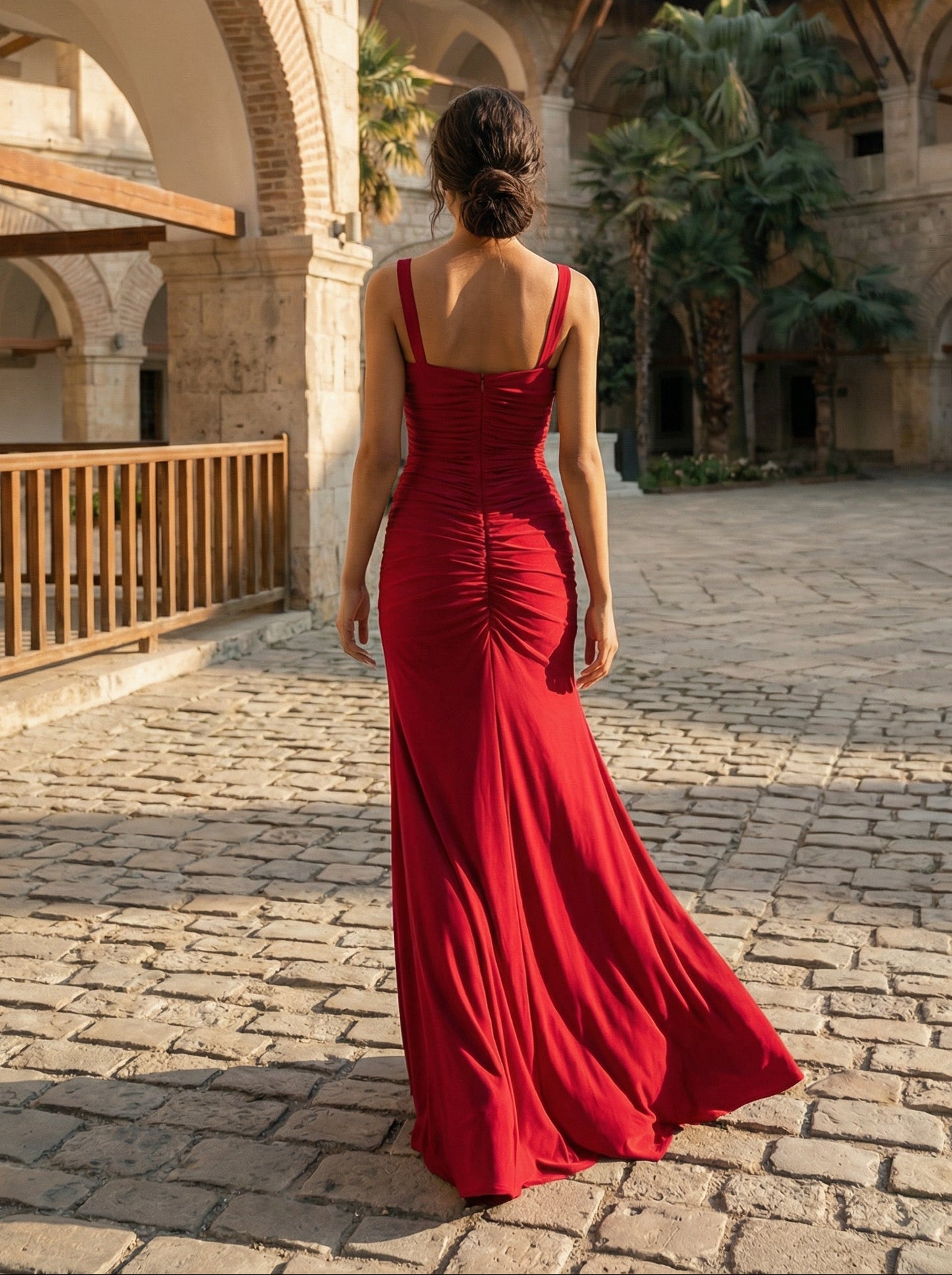 Square Neck Red Prom Maxi Dress | Stretchy & Slim Fit for Special Occasions