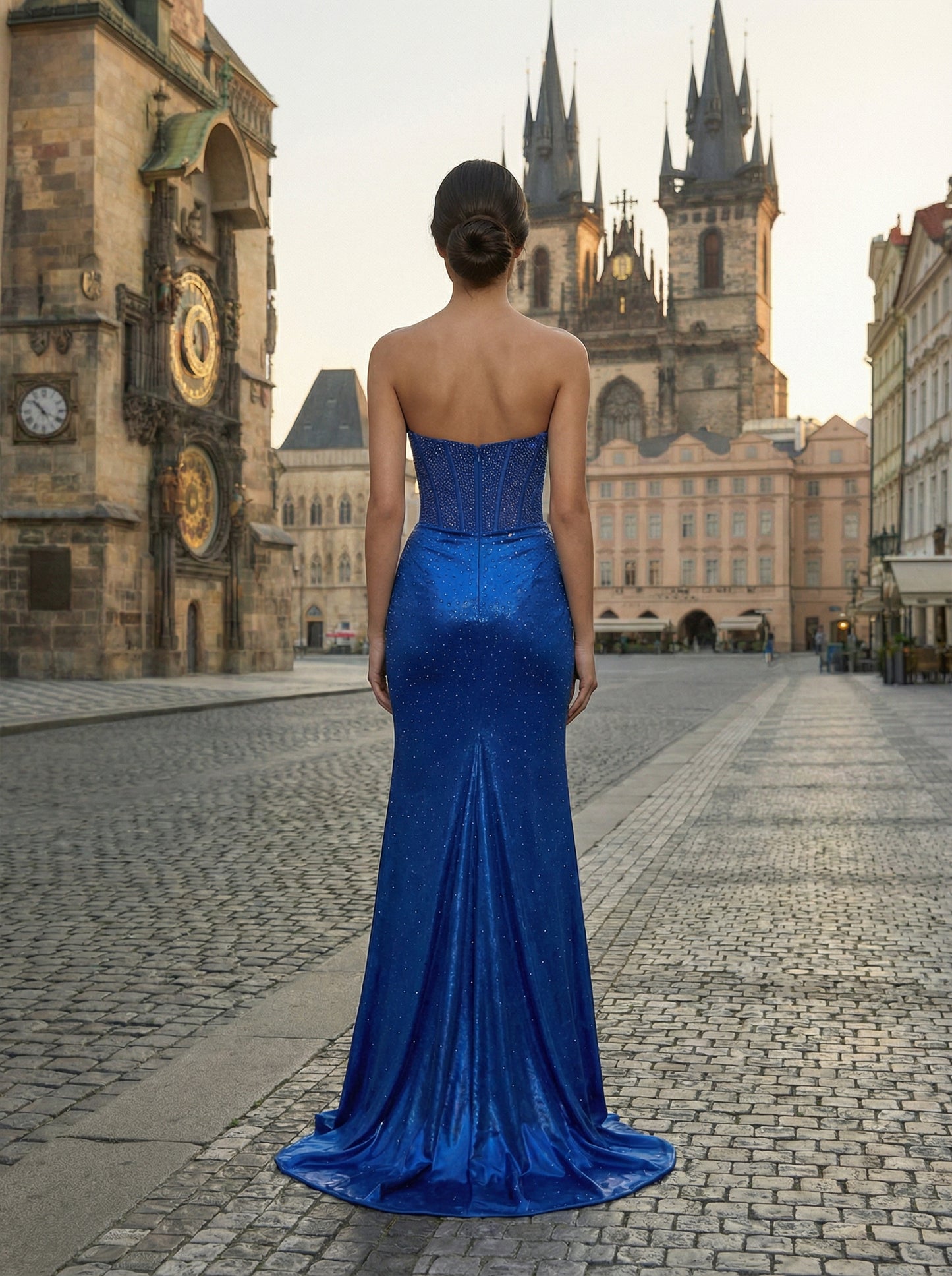 Sparkly Sheath Strapless Back Zipper High Split Sweep Train Sequins Prom Evening Dress