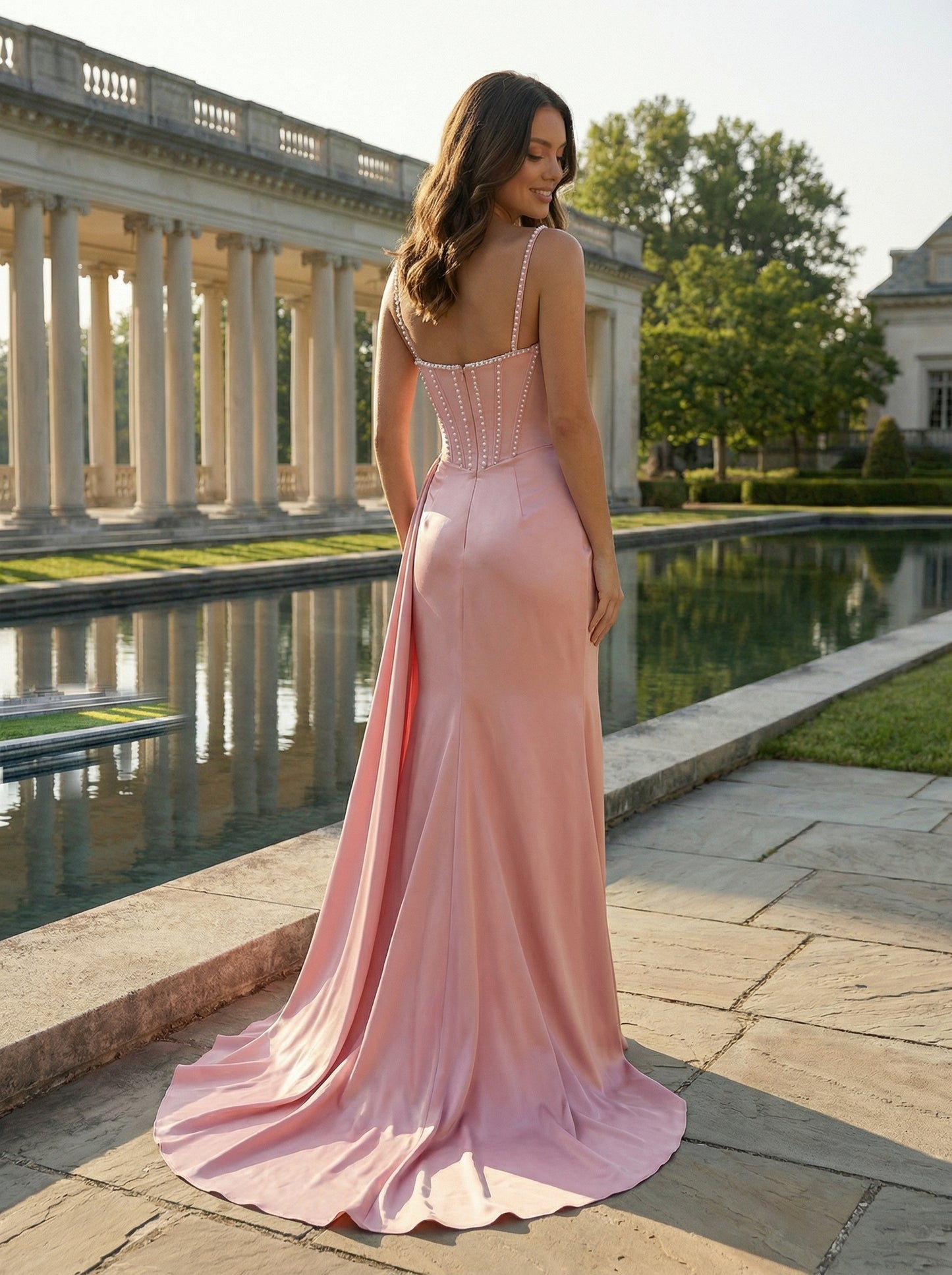 Elegant Blush Pink Formal Dress | Satin Mermaid Style for Special Occasions