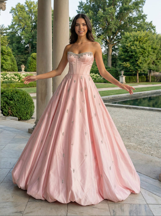 Blush Pink Strapless Ball Gown | Embellished Prom & Evening Dress