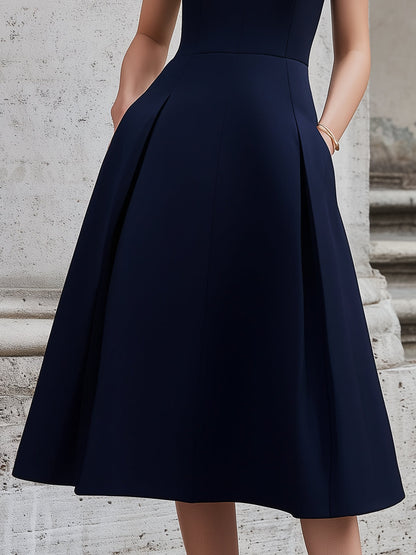 Elegant High-Neck Sleeveless A-Line Midi Dress