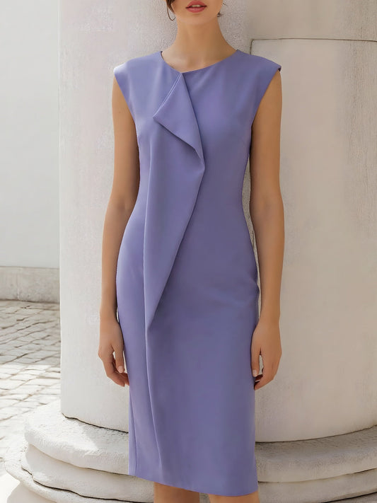 Asymmetric Draped Panel Sleeveless Midi Dress