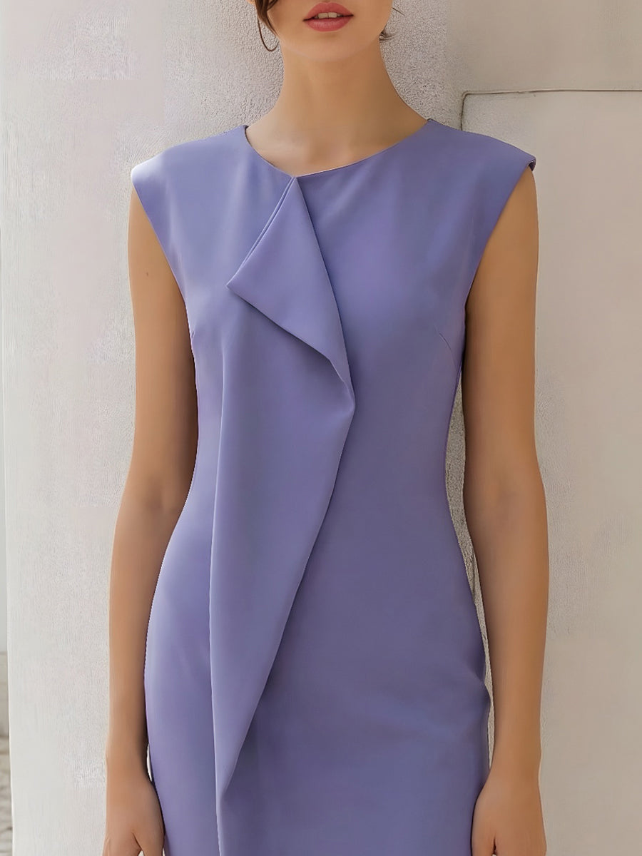 Asymmetric Draped Panel Sleeveless Midi Dress
