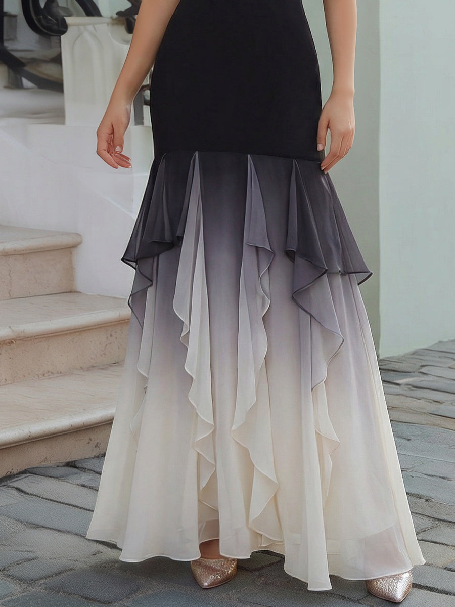 V-Neck Gradient Ruffle Hem Maxi Dress