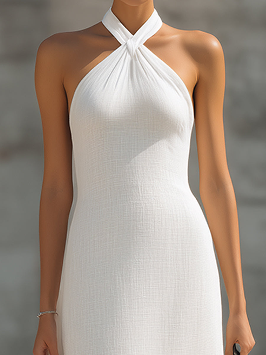 Twisted Halter Neck Sleek Column Maxi Dress