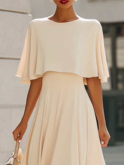 Cape Sleeve Layered Elegant Midi Dress