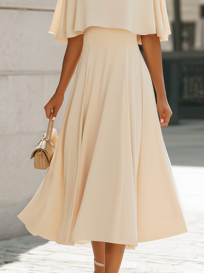 Cape Sleeve Layered Elegant Midi Dress