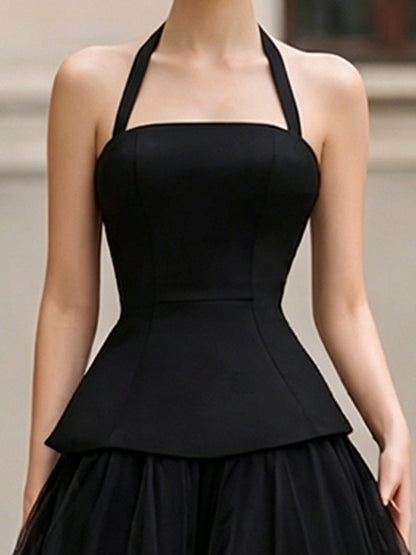 Halter Neck Structured Tiered Tulle Midi Dress