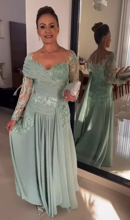 A-Line Long Sleeves Lace Corset Mother of the Bride Dress
