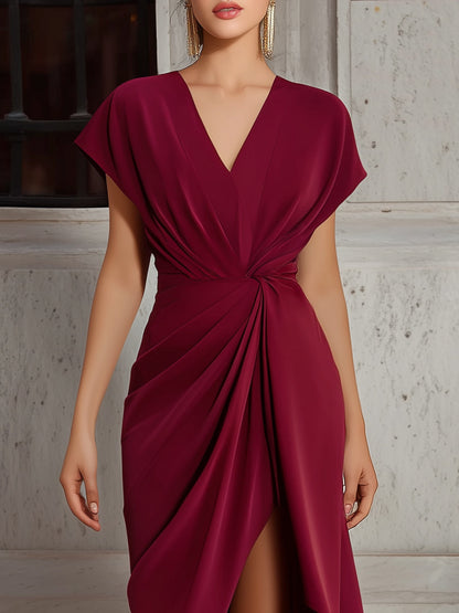 Draped Twist-Waist Asymmetric Hem Maxi Dress