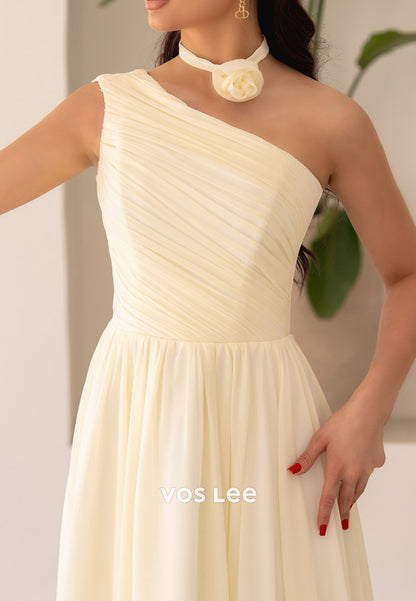 Sexy and Sleek A-Line One Shoulder Pleated Long Prom Dresses