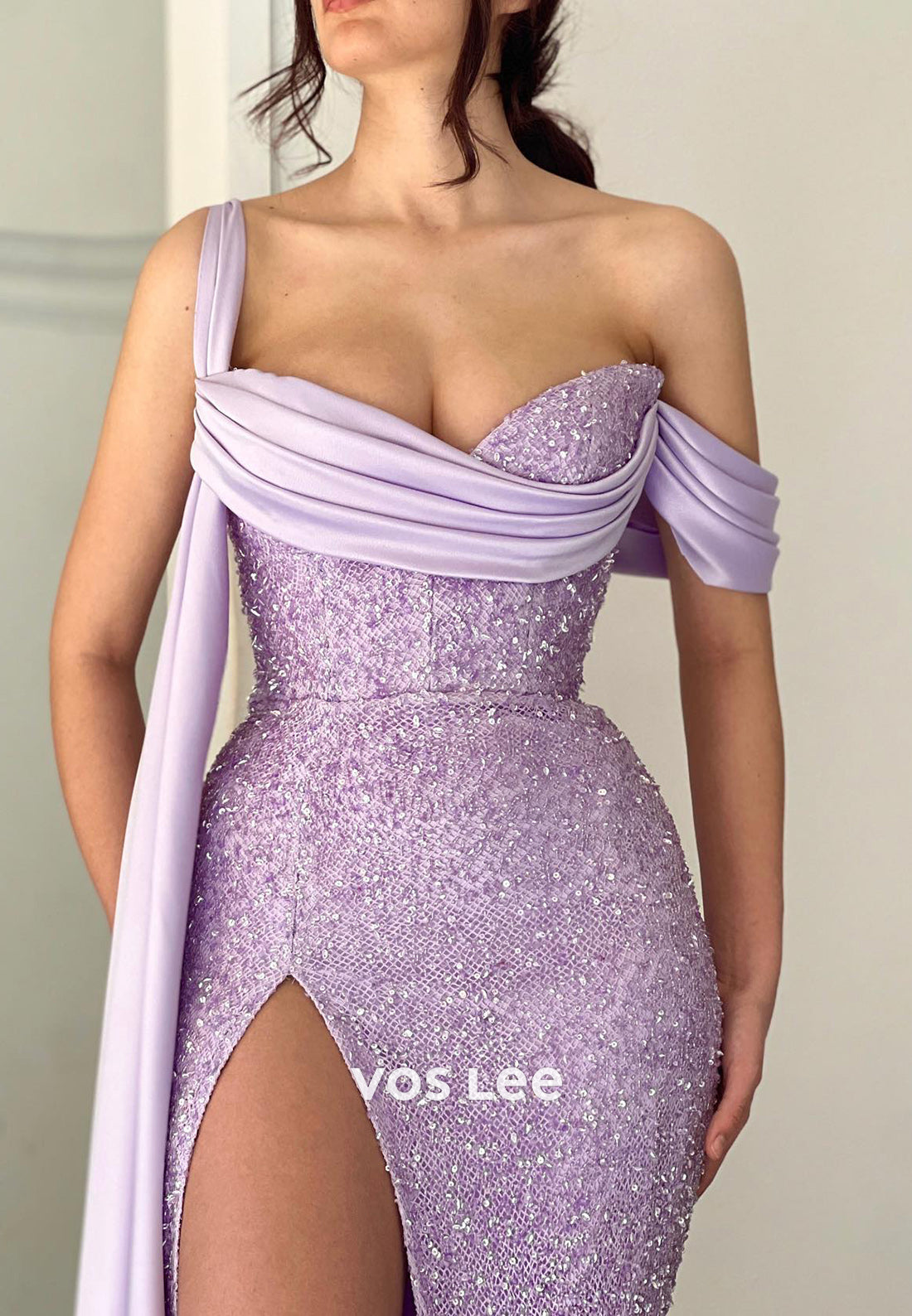 Sexy Asymmetrical Neck Fully Sequined Pleated Mermaid Evening Dresses Prom Dresses