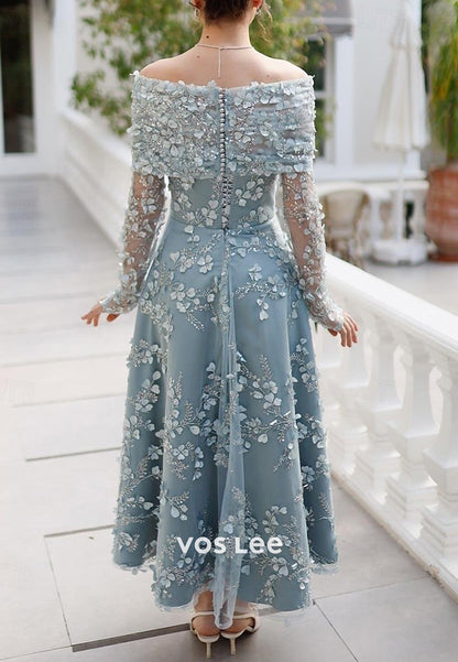 Two Pieces A-Line Off the Shoulder Appliques Lace Evening Dresses