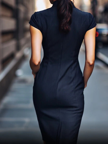 Sexy & Sleek Short Sleeve High Neck Mermaid Short Wedding Guest Dresses with Pockets