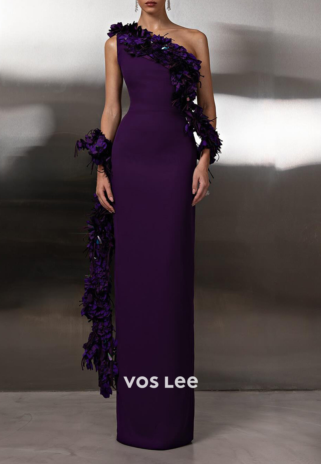 Couture One Shoulder Floral Embellished Mermaid Evening Dresses