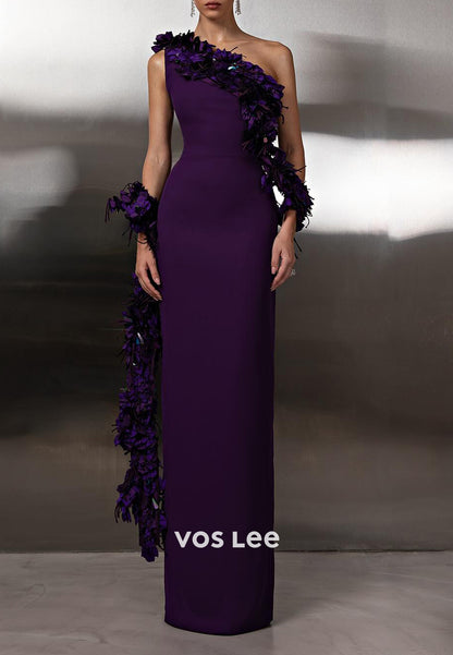 Couture One Shoulder Floral Embellished Mermaid Evening Dresses