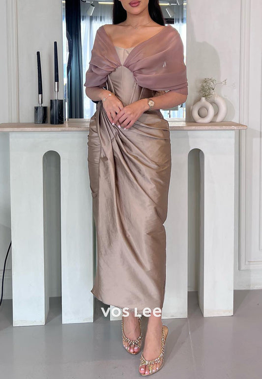 Simple & Classic Off the Shoulder Ankle-Length Pleated Mermaid Evening Dresses
