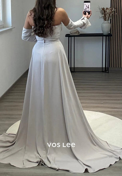 Sexy & Hot Long Sleeve Strapless Beaded Mermaid Evening Dresses with Court Train