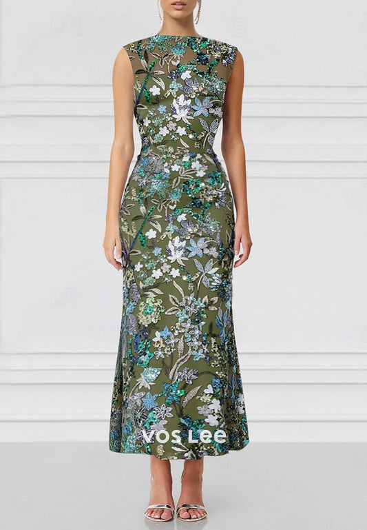 Fully Appliques Scoop Sleeveless Appliques Embellished Evening Dresses