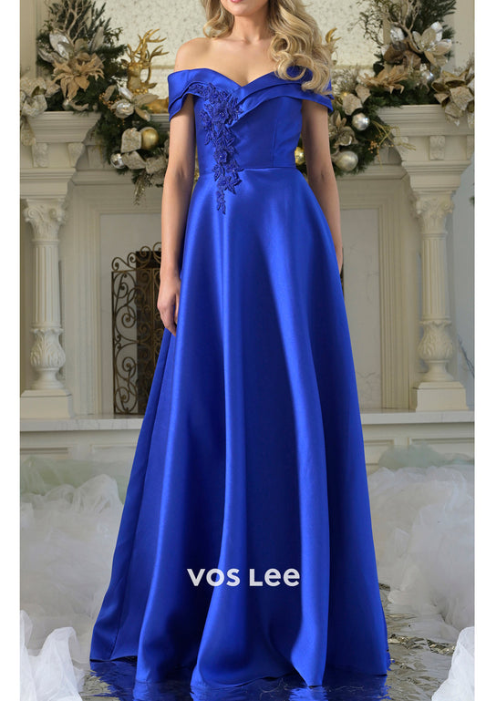 A-Line Off the Shoulder Beaded Floor-Length Mother of Bride Dresses