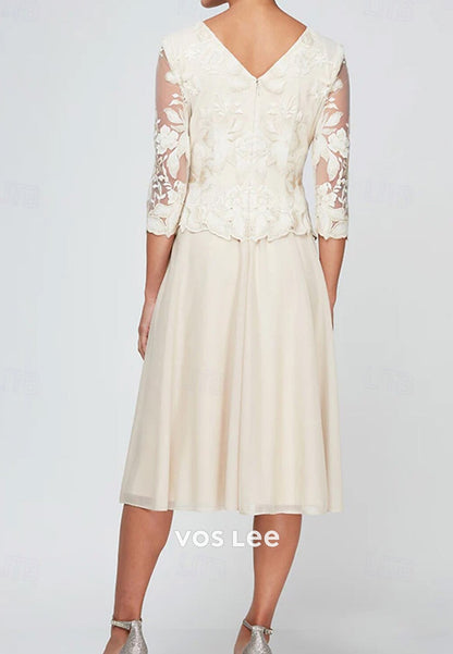 Classic A-Line Scoop Appliques Lace Pleated Mother of Bride Dresses