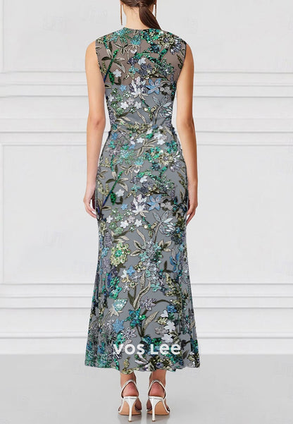 Fully Appliques Scoop Sleeveless Appliques Embellished Evening Dresses