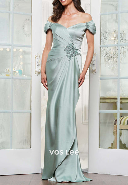 Off the Shoulder Beaded Floor-Length Mermaid Mother of Bride Dresses