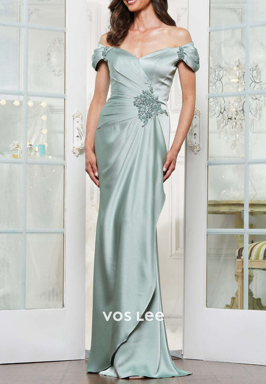 Off the Shoulder Beaded Floor-Length Mermaid Mother of Bride Dresses