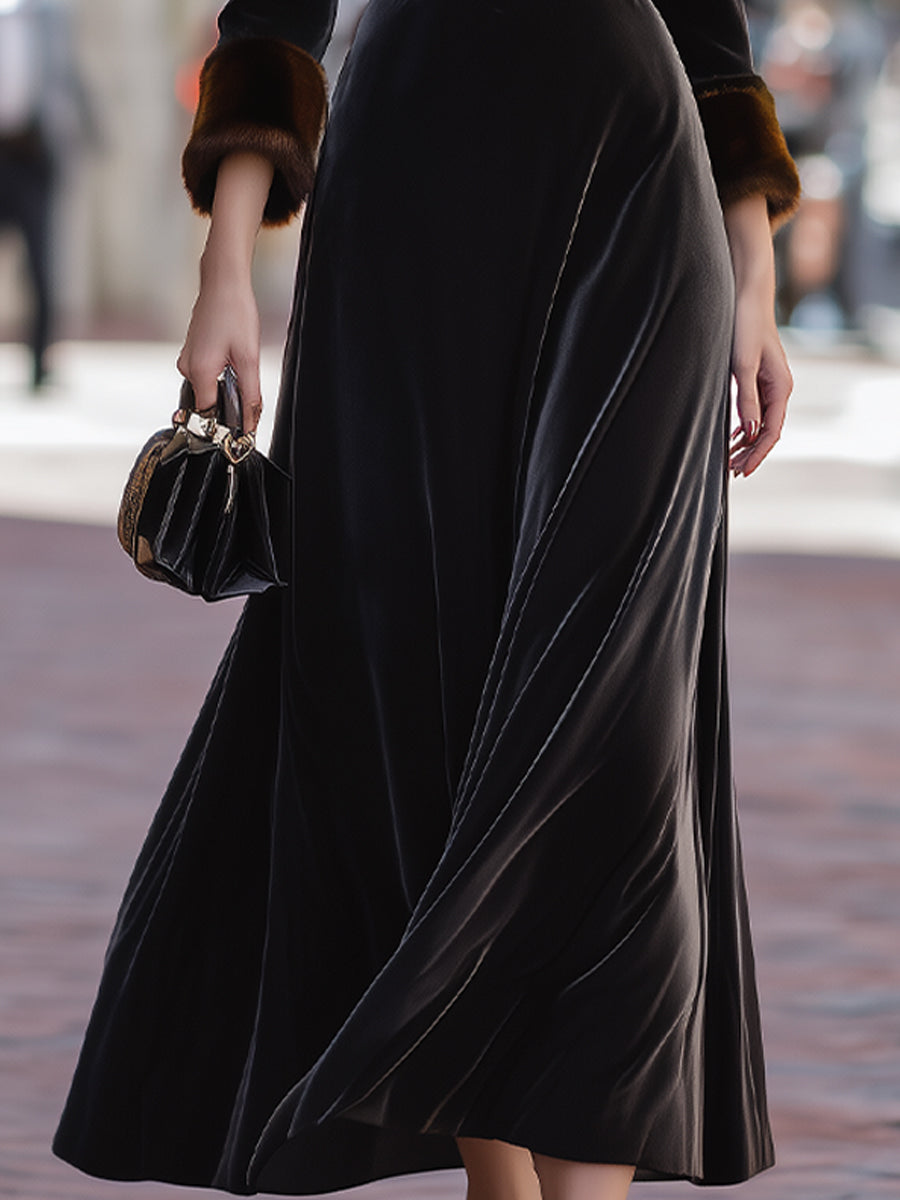 Luxurious Black Velvet Maxi Dress