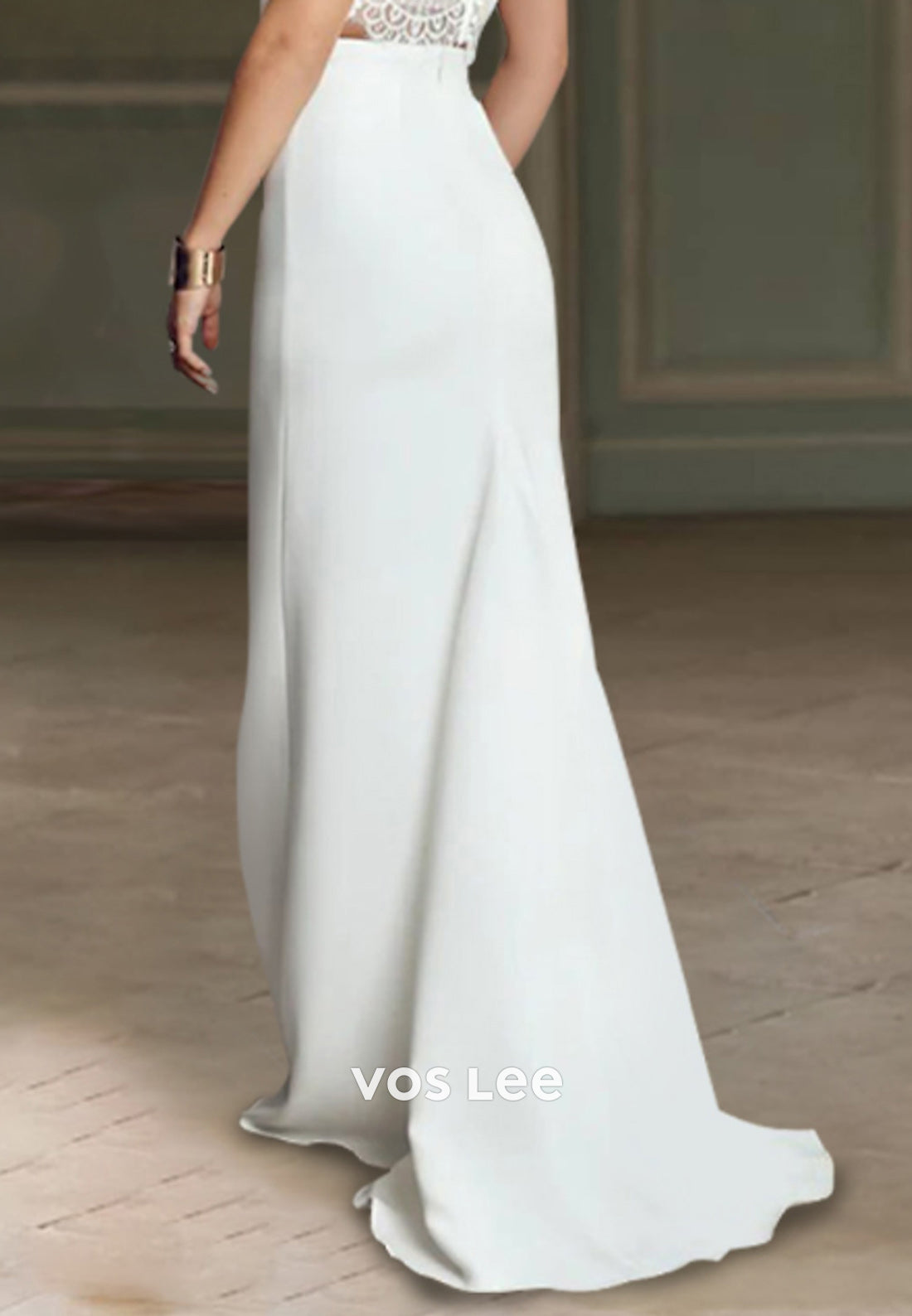 Two Pieces Illusion Neck Appliques Lace Floor-Length Sleek Mermaid Wedding Dresses