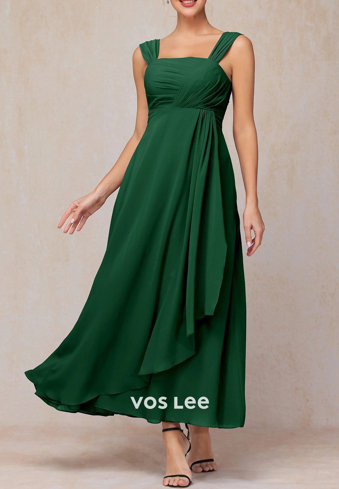 Glamorous A-Line Two-Piece Half Sleeve Ankle-Length Pleated Mother of Bride Dresses