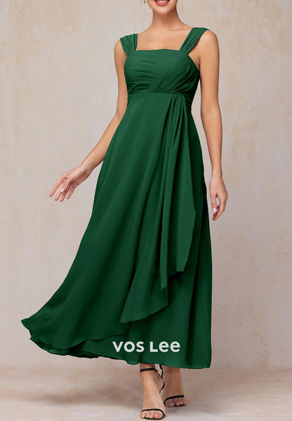 Glamorous A-Line Two-Piece Half Sleeve Ankle-Length Pleated Mother of Bride Dresses