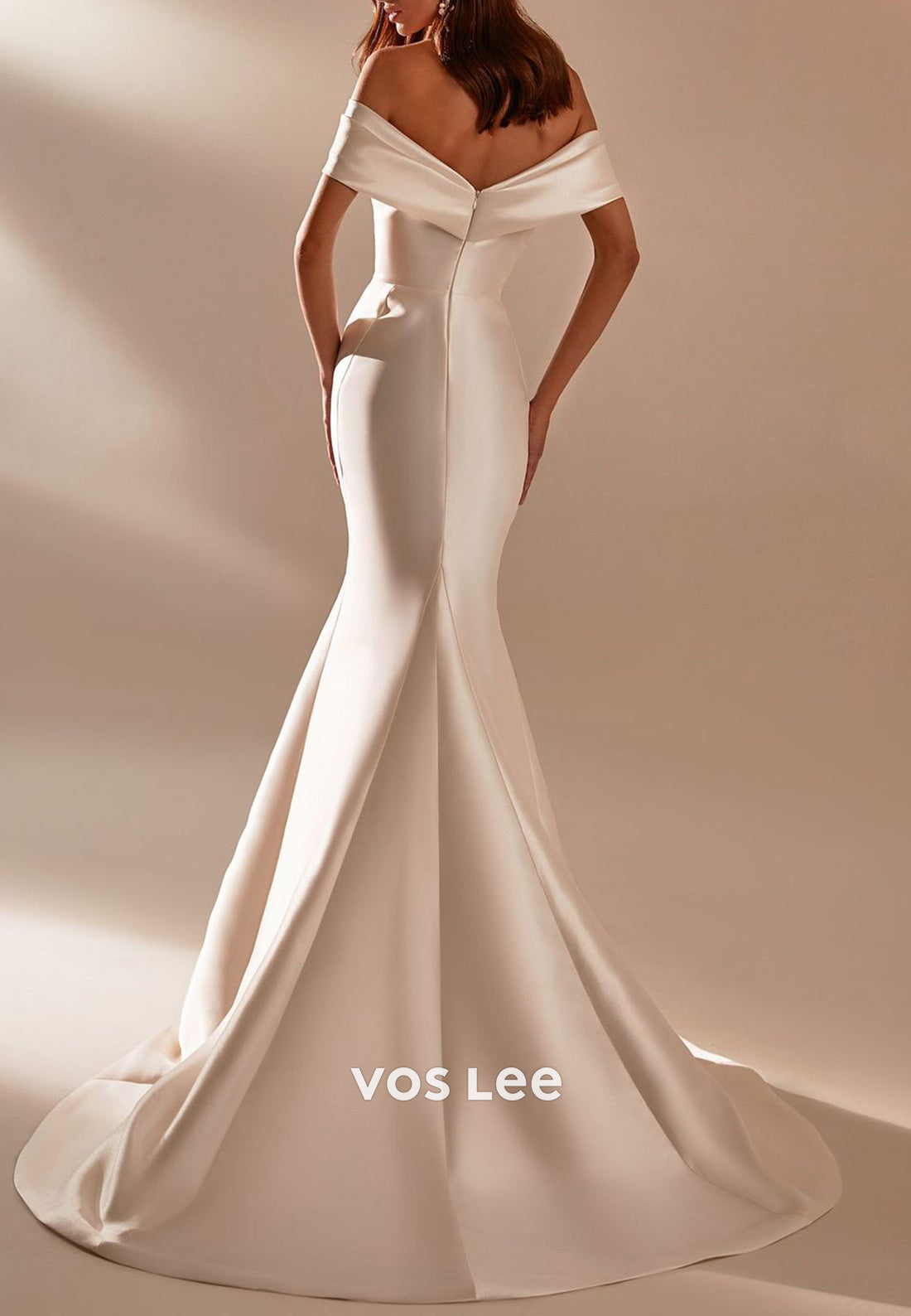 Classic & Timeless Off the Shoulder Trumpet Pleated Wedding Dresses with Sweep Train