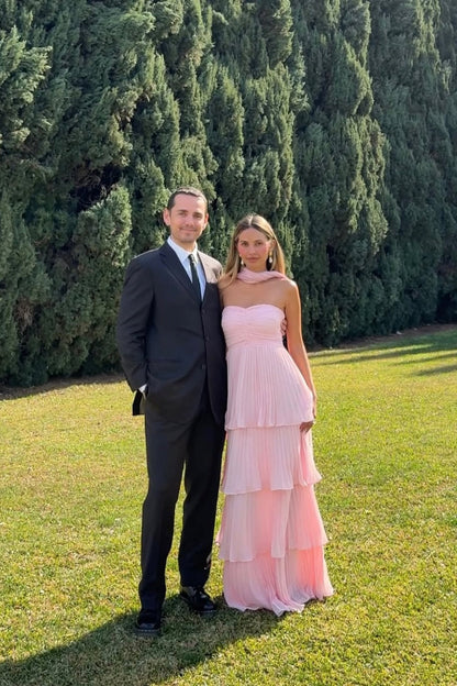 Chic A Line Sweetheart Pink Long Prom Dress with Ruffles