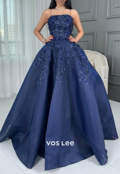Glamorous & Dramatic Lace Applique Spaghetti Straps Evening Dresses with Train