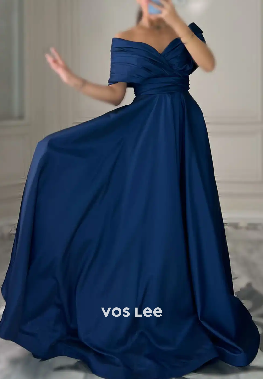 Couture & Ornate  A-Line Off-Shoulder Pleated Evening Dresses with Brush Train