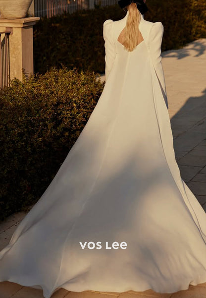 Long Sleeve Queen Anne Appliques Lace Sweetheart Mermaid Short Wedding Dresses