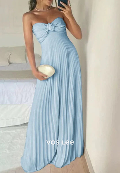Sexy & Hot A-Line Strapless Ruched Sweetheart Pleated Floor-Length Prom Dresses