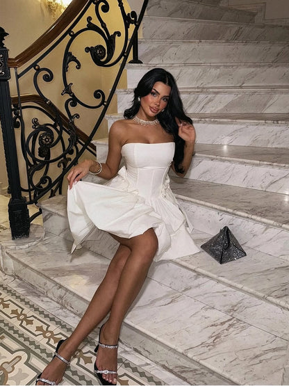 Princess A Line Strapless White Short Homecoming Dress with Bowknot