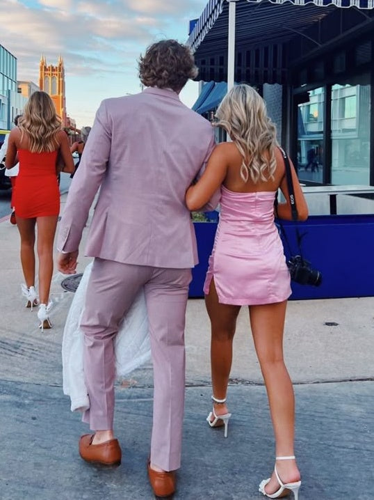 Cute Sheath Strapless Pink Short Homecoming Dress with Slit