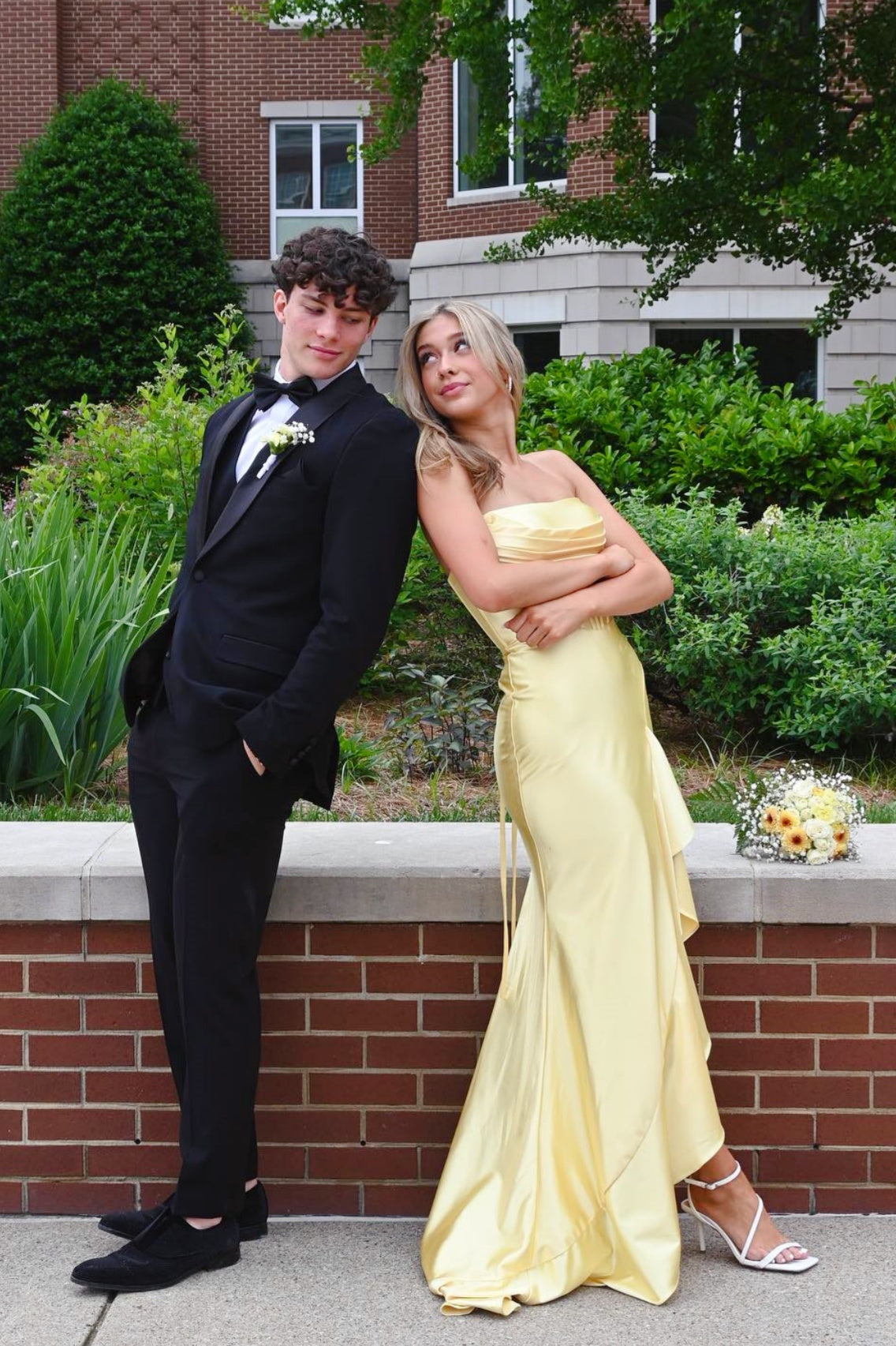 Strapless Yellow Slit Ruffle Long Dress Prom Dress