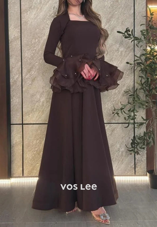Gorgeous & Charming  A-Line Ankle-Length Rhinestone Pleated Evening Dresses