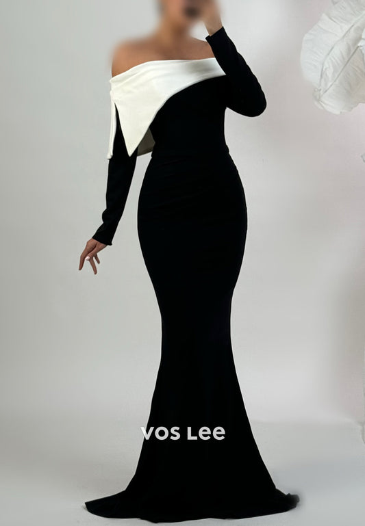 Sexy and Sleek Long Sleeve Off the Shoulder Mermaid Evening Dresses with Sweep Train