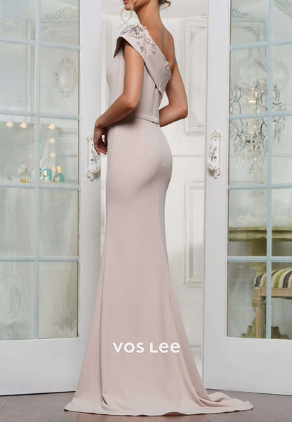 One Shoulder Sequins Embellished Sheath Mother of Bride Dresses with High Split