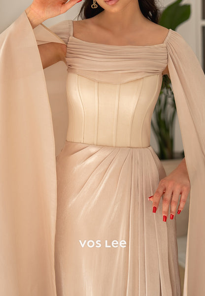 Simple & Classic Square Ruched Satin Sheath Evening Dresses