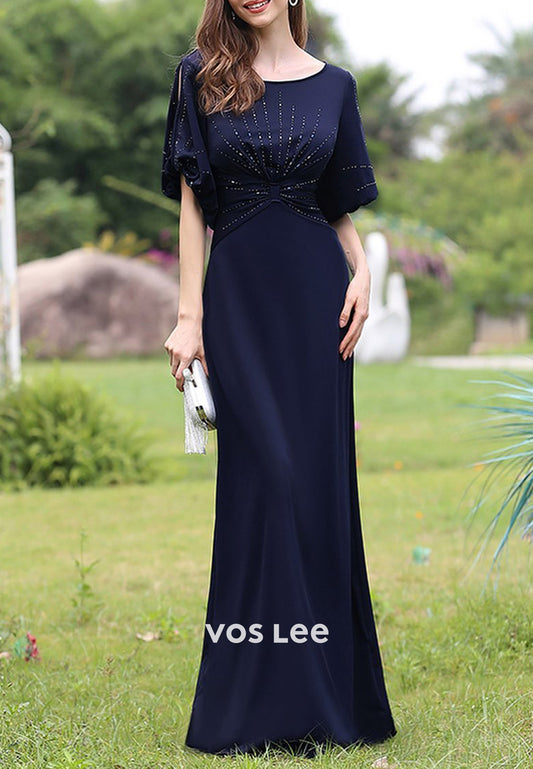 Simple Short Sleeve Scoop Sheath Floor-Length Mother of Bride Dresses