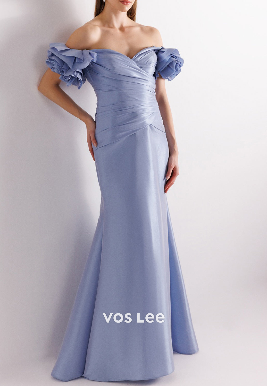 Off the Shoulder Sweetheart Pleated Sheath Floor-Length Evening Dresses Formal Dresses