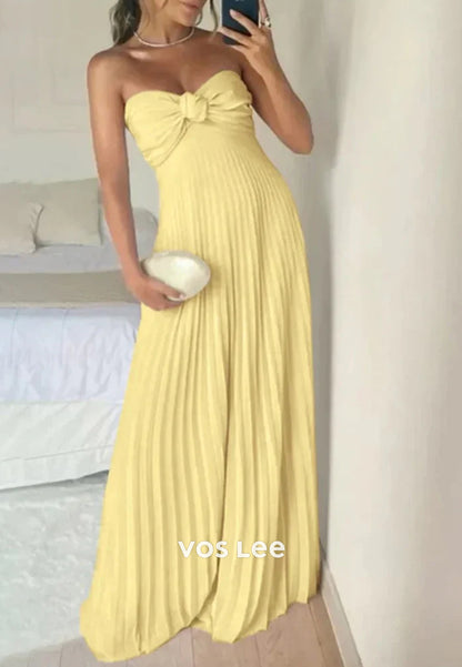 Sexy & Hot A-Line Strapless Ruched Sweetheart Pleated Floor-Length Prom Dresses