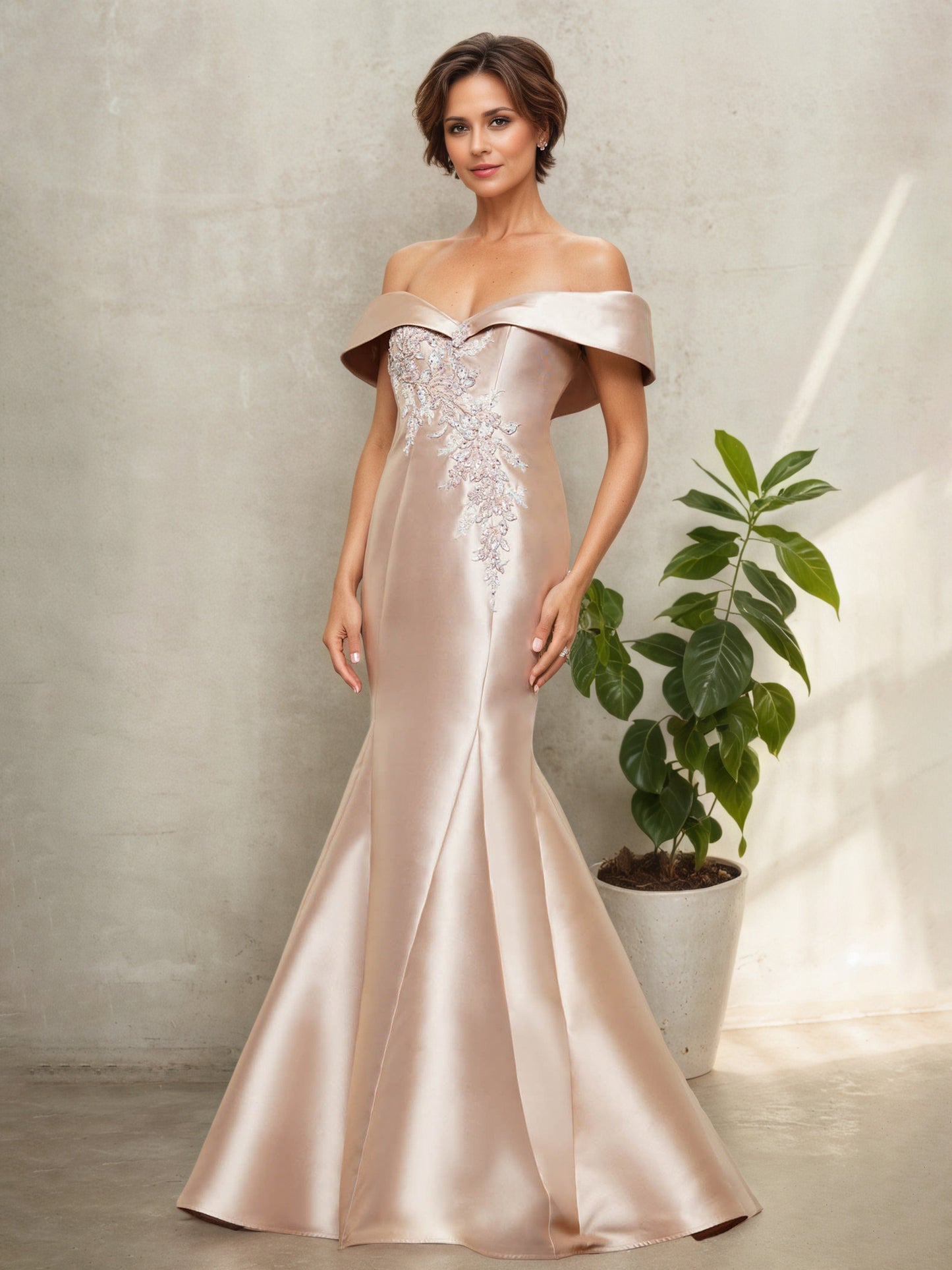 Off The Shoulder Sweetheart Trumpet/Mermaid Champagne Mother Of The Bride Dress
