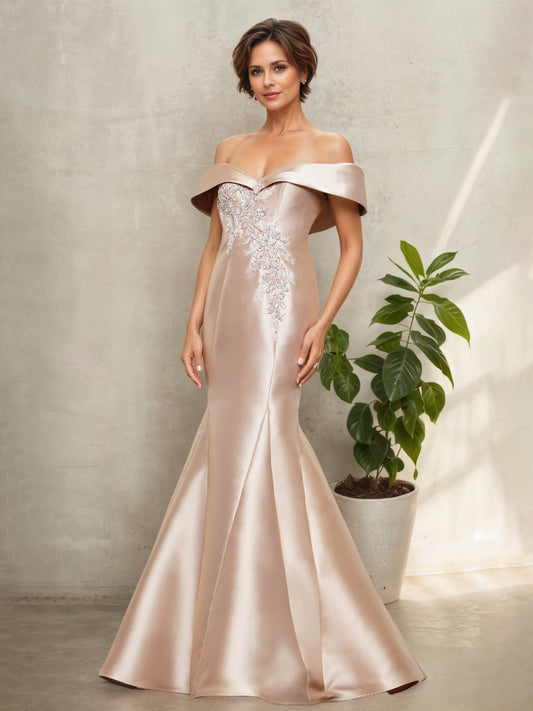 Off The Shoulder Sweetheart Trumpet/Mermaid Champagne Mother Of The Bride Dress